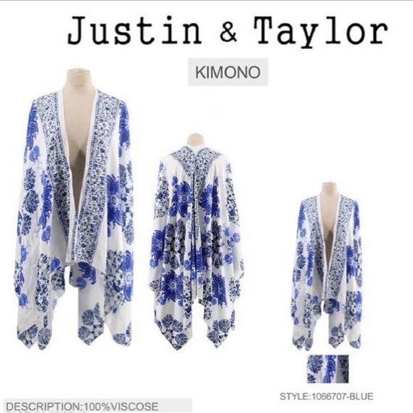 NWT Flowy Kimono Bohemian Blue & White One Size - Picture 2 of 8